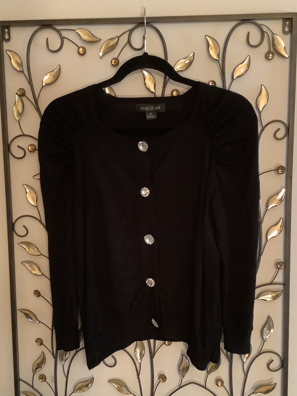 august silk Black Button-Front Women's Top with Crystal Buttons
